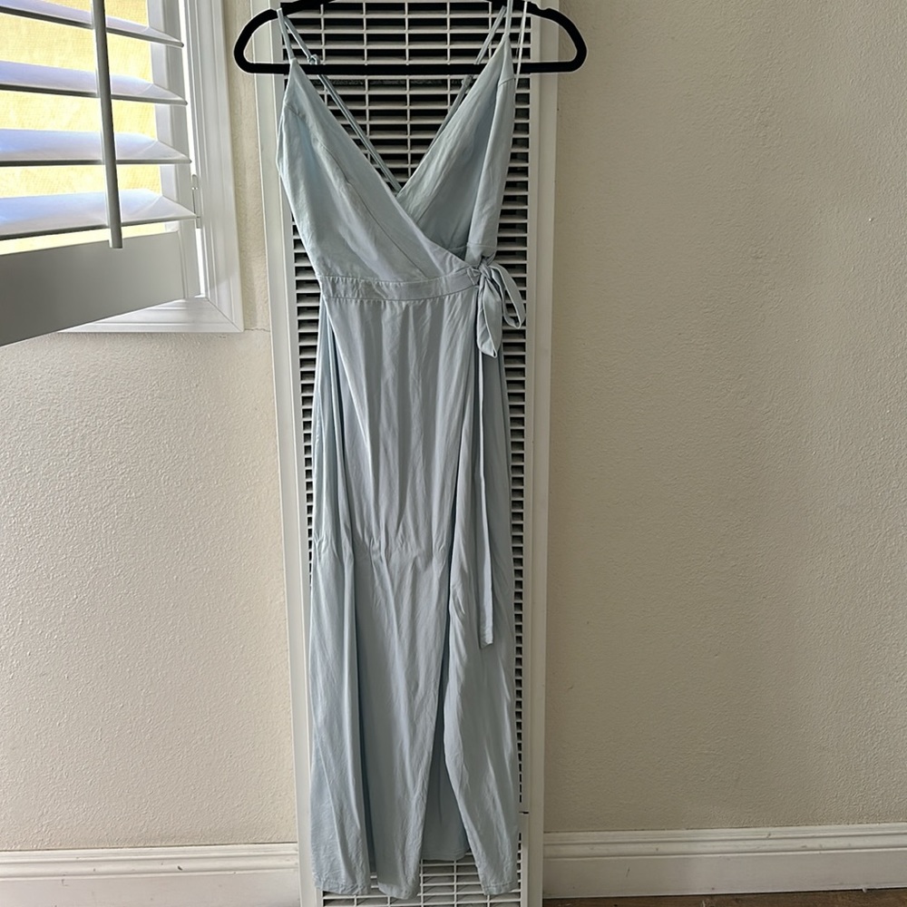 Wyldr Light Blue Cotton Wrap Cocktail Dress